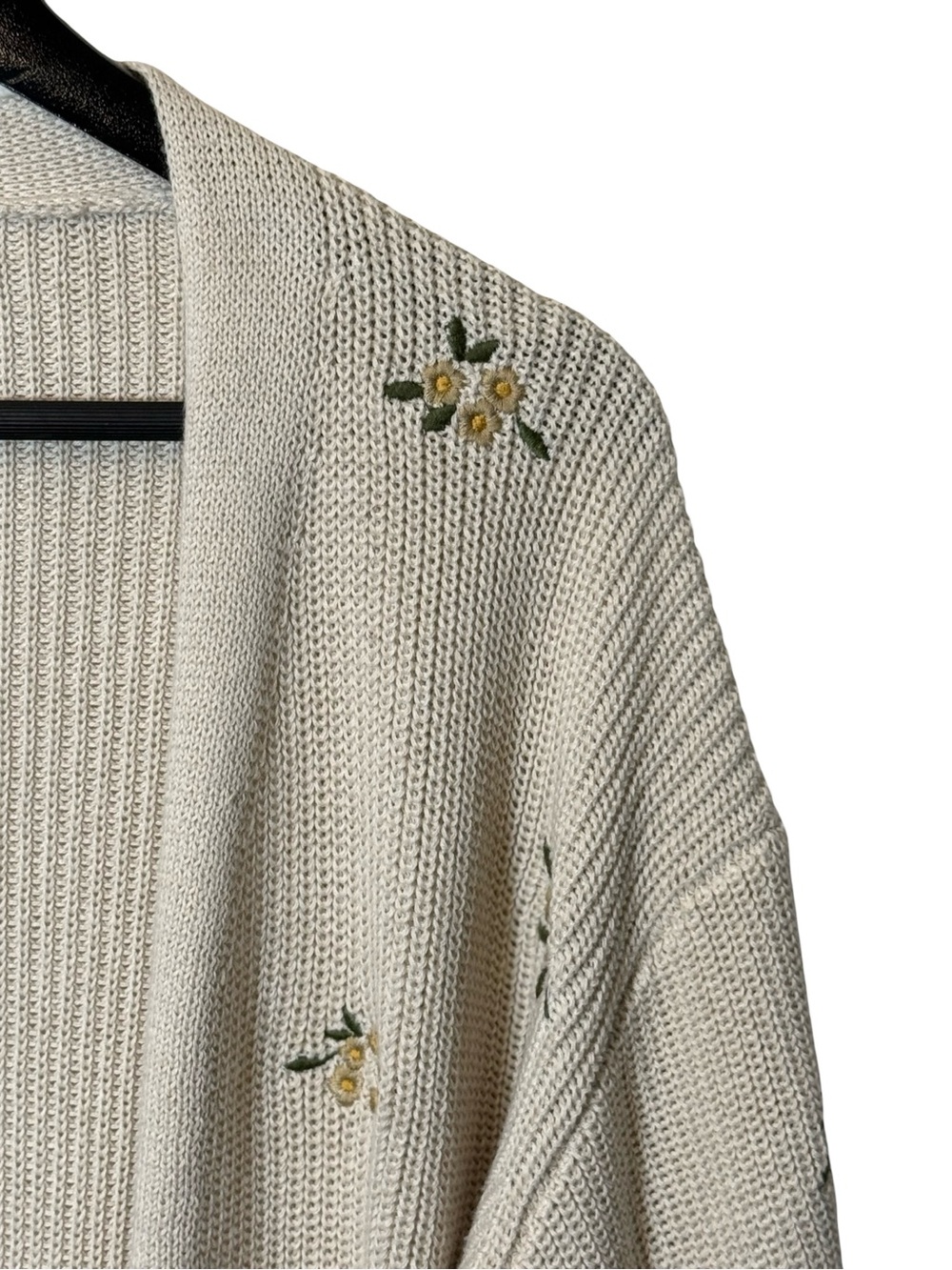 Dex Cream Knit Sweater with Yellow Floral Embroidery
